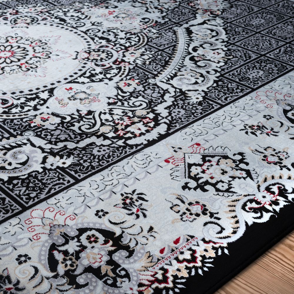 Isfahan Grand Legacy Medallion Black, Persian Afghan Silk Pile Area Rug