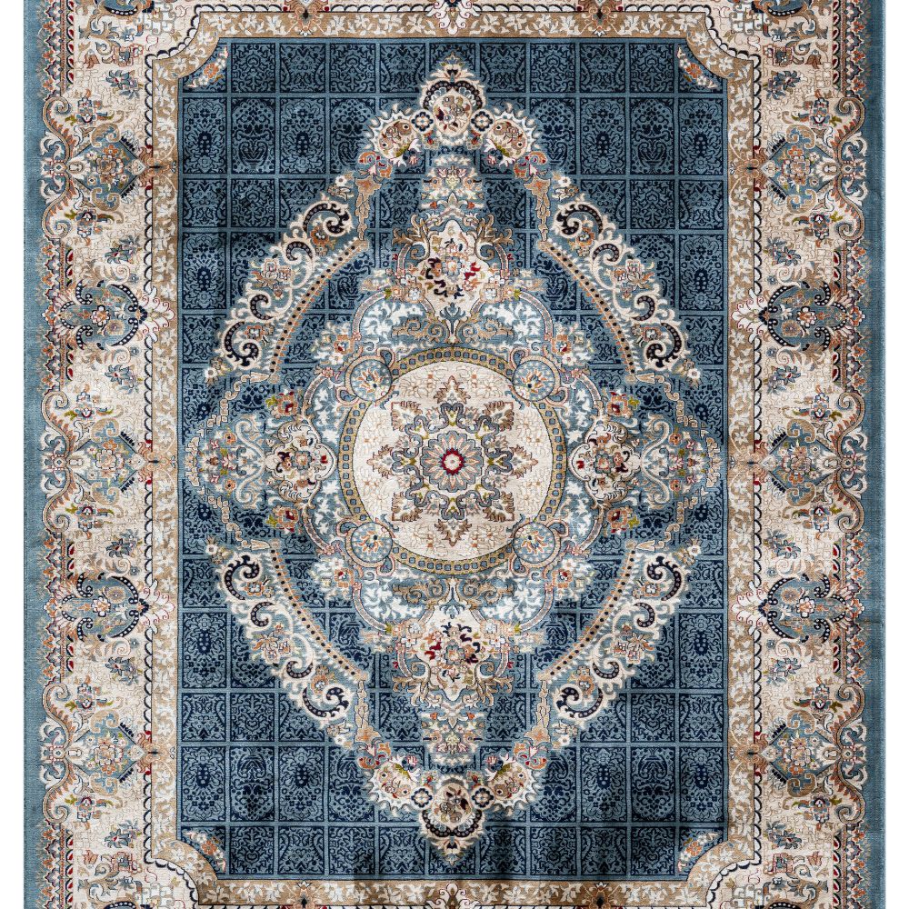 Isfahan Grand Legacy Medallion Blue, Persian Afghan Silk Pile Area Rug