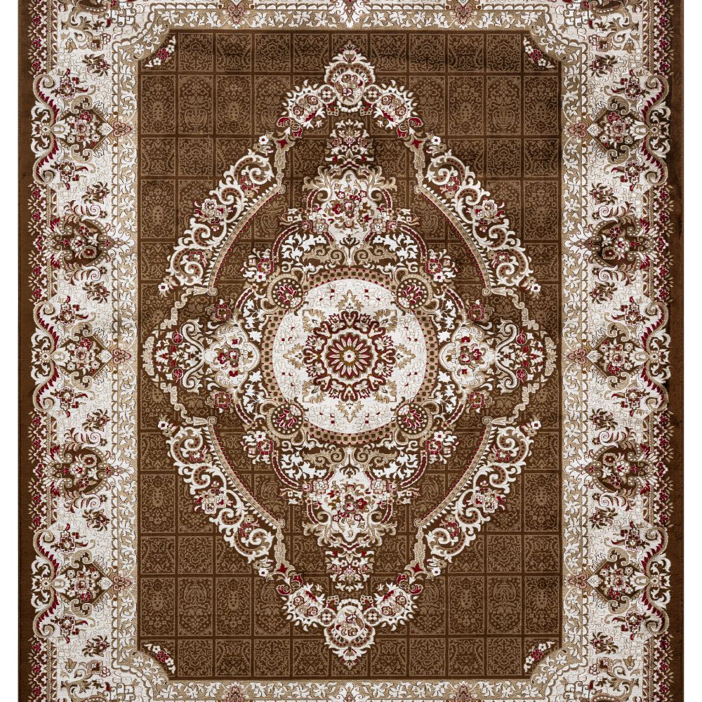Isfahan Grand Legacy Medallion Brown, Persian Afghan Silk Pile Area Rug