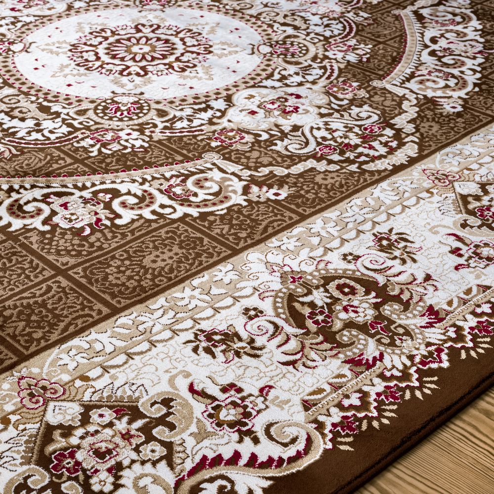 Isfahan Grand Legacy Medallion Brown, Persian Afghan Silk Pile Area Rug