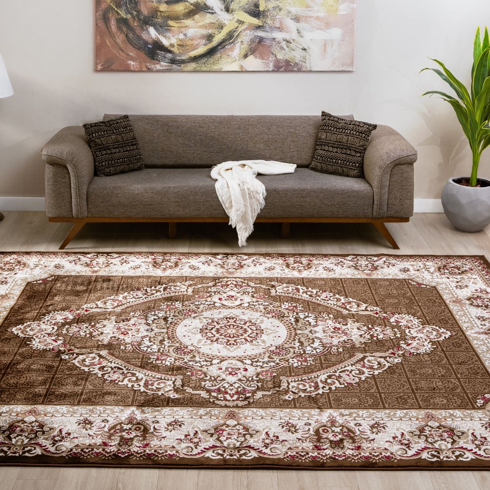 Isfahan Grand Legacy Medallion Brown, Persian Afghan Silk Pile Area Rug