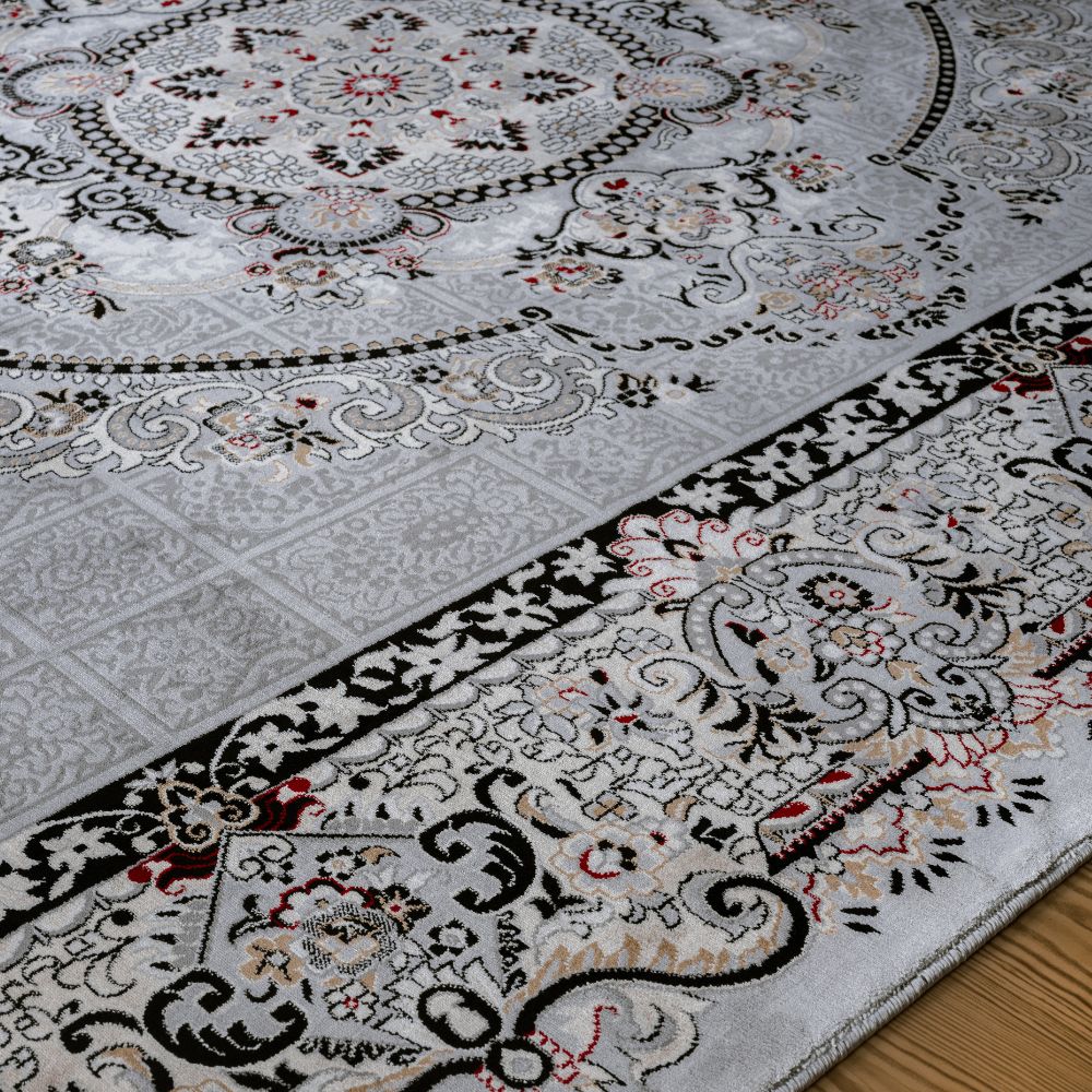 Isfahan Grand Legacy Medallion Gray, Persian Afghan Silk Pile Area Rug