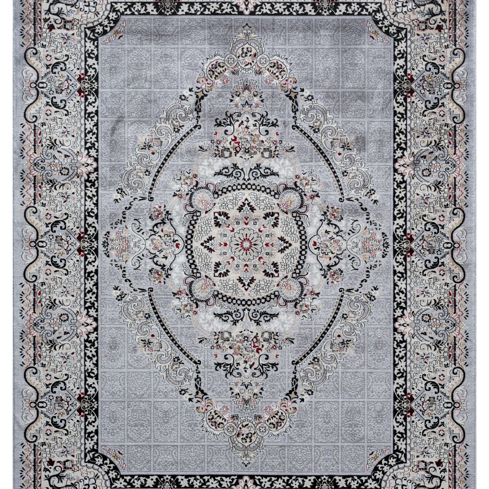 Isfahan Grand Legacy Medallion Gray, Persian Afghan Silk Pile Area Rug