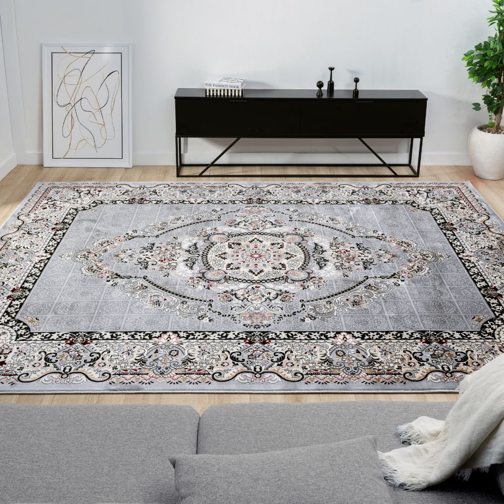 Isfahan Grand Legacy Medallion Gray, Persian Afghan Silk Pile Area Rug