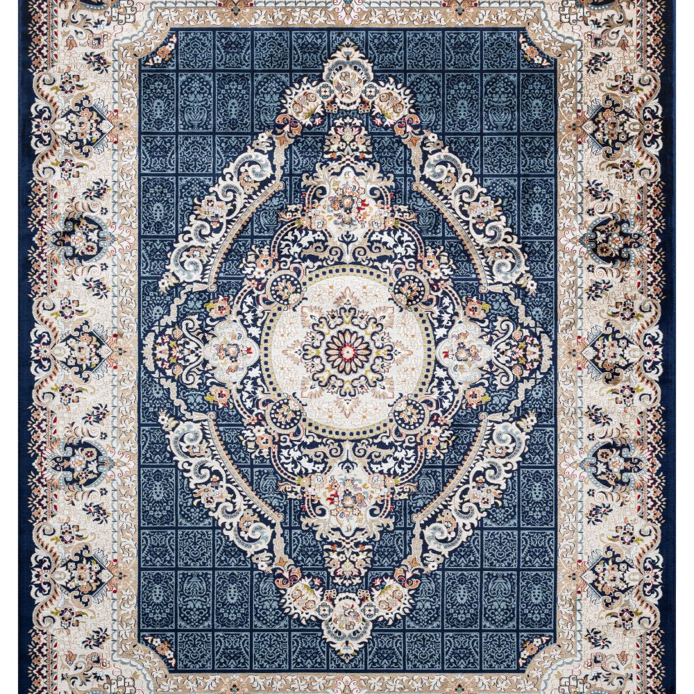 Isfahan Grand Legacy Medallion Navy, Persian Afghan Silk Pile Area Rug