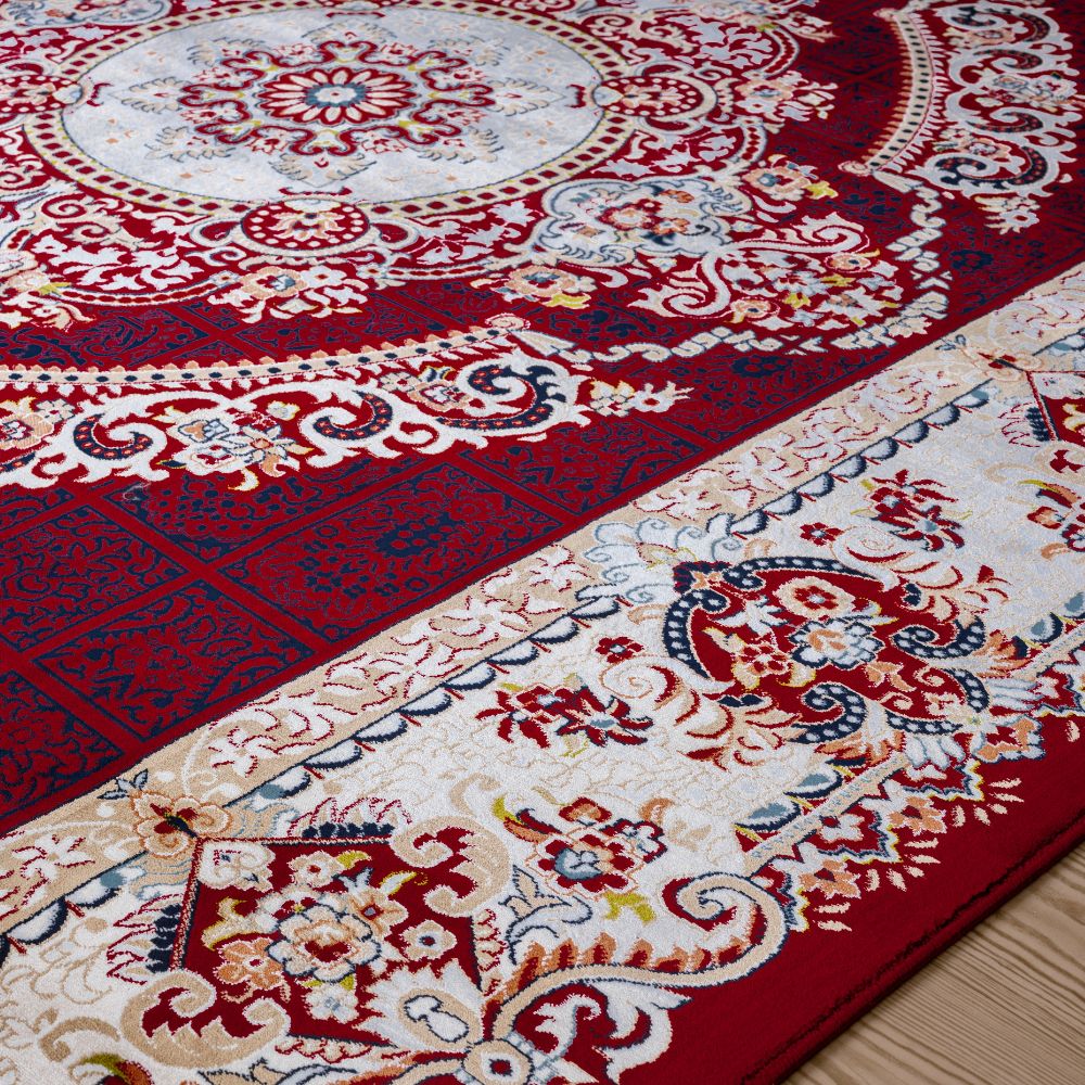 Isfahan Grand Legacy Medallion Red, Persian Afghan Silk Pile Area Rug