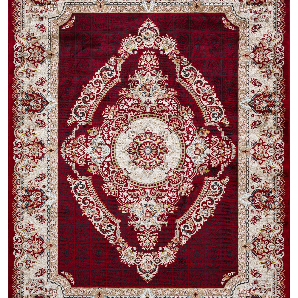 Isfahan Grand Legacy Medallion Red, Persian Afghan Silk Pile Area Rug