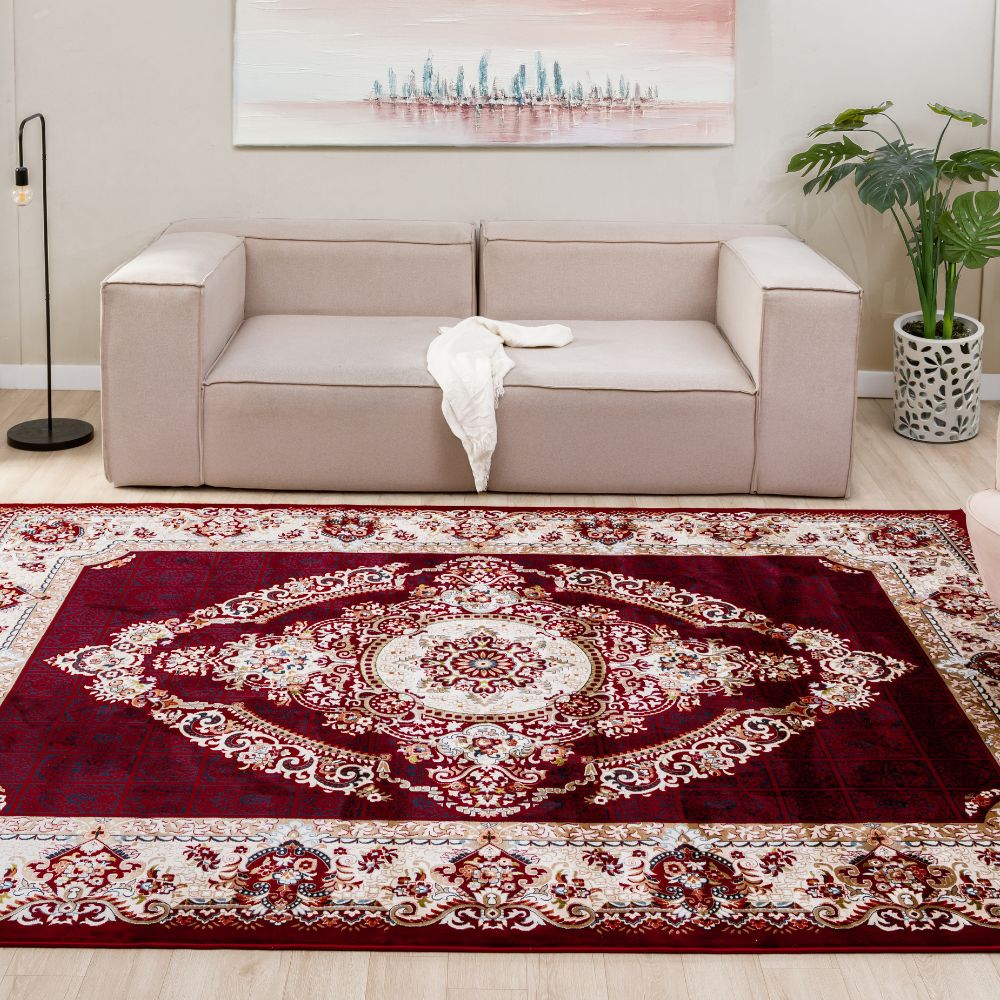 Isfahan Grand Legacy Medallion Red, Persian Afghan Silk Pile Area Rug