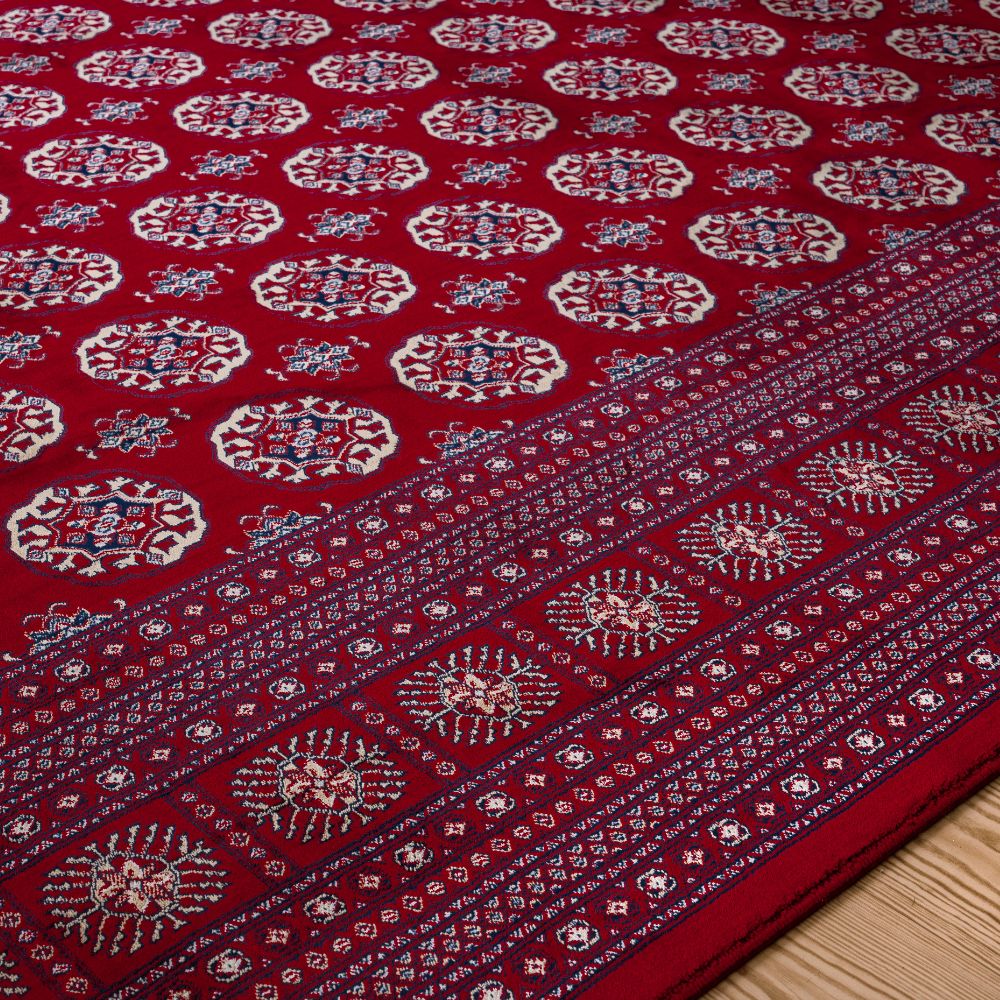 Isfahan Red Bokhara Repeating Medallion Afghan Silk Pile Area Rug