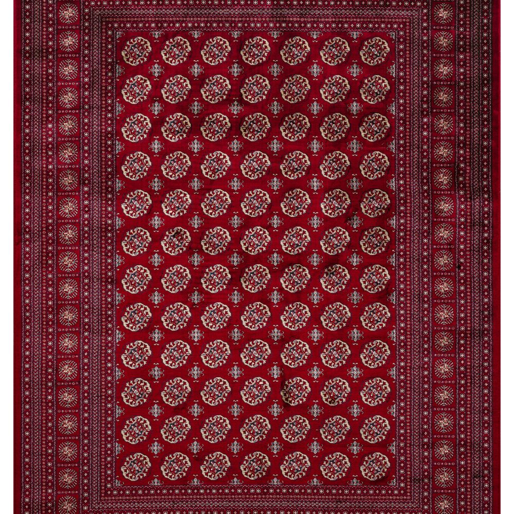 Isfahan Red Bokhara Repeating Medallion Afghan Silk Pile Area Rug
