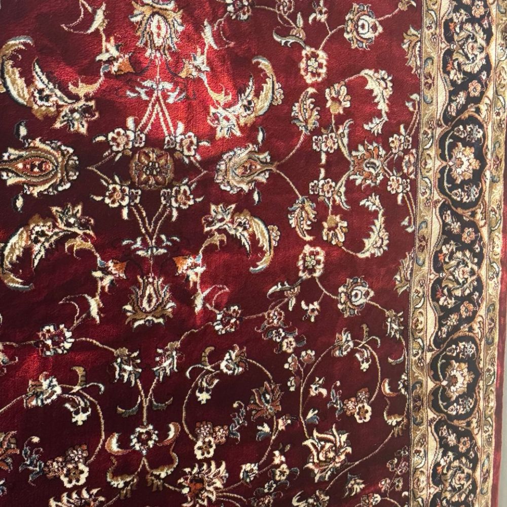 Isfahan Floral Vine Red Persian Area Rug, Silk Pile