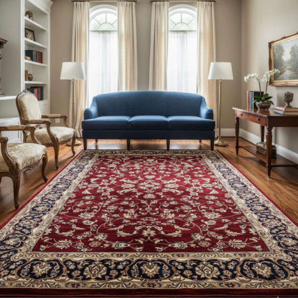 Isfahan Floral Vine Red Persian Area Rug, Silk Pile