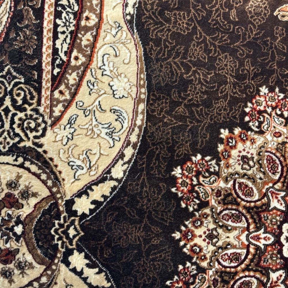 Isfahan Royal Arch Medallion Brown Traditional Persian Afghan Area Rug, Silk Pile