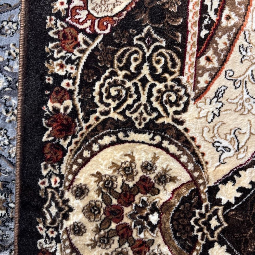 Isfahan Royal Arch Medallion Brown Traditional Persian Afghan Area Rug, Silk Pile