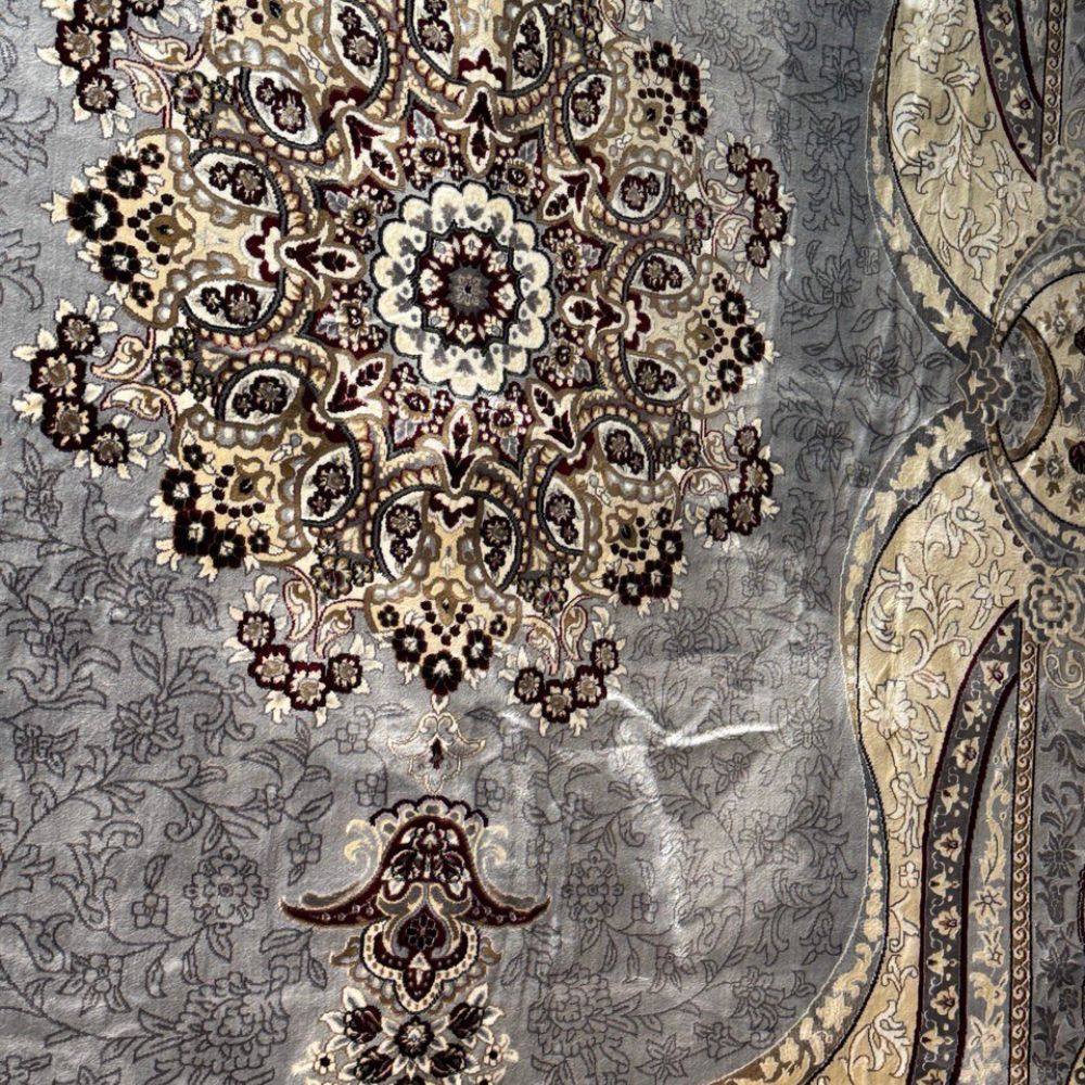 Isfahan Royal Arch Medallion Gray Traditional Persian Afghan Area Rug, Silk Pile