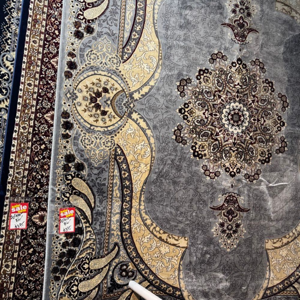 Isfahan Royal Arch Medallion Gray Traditional Persian Afghan Area Rug, Silk Pile