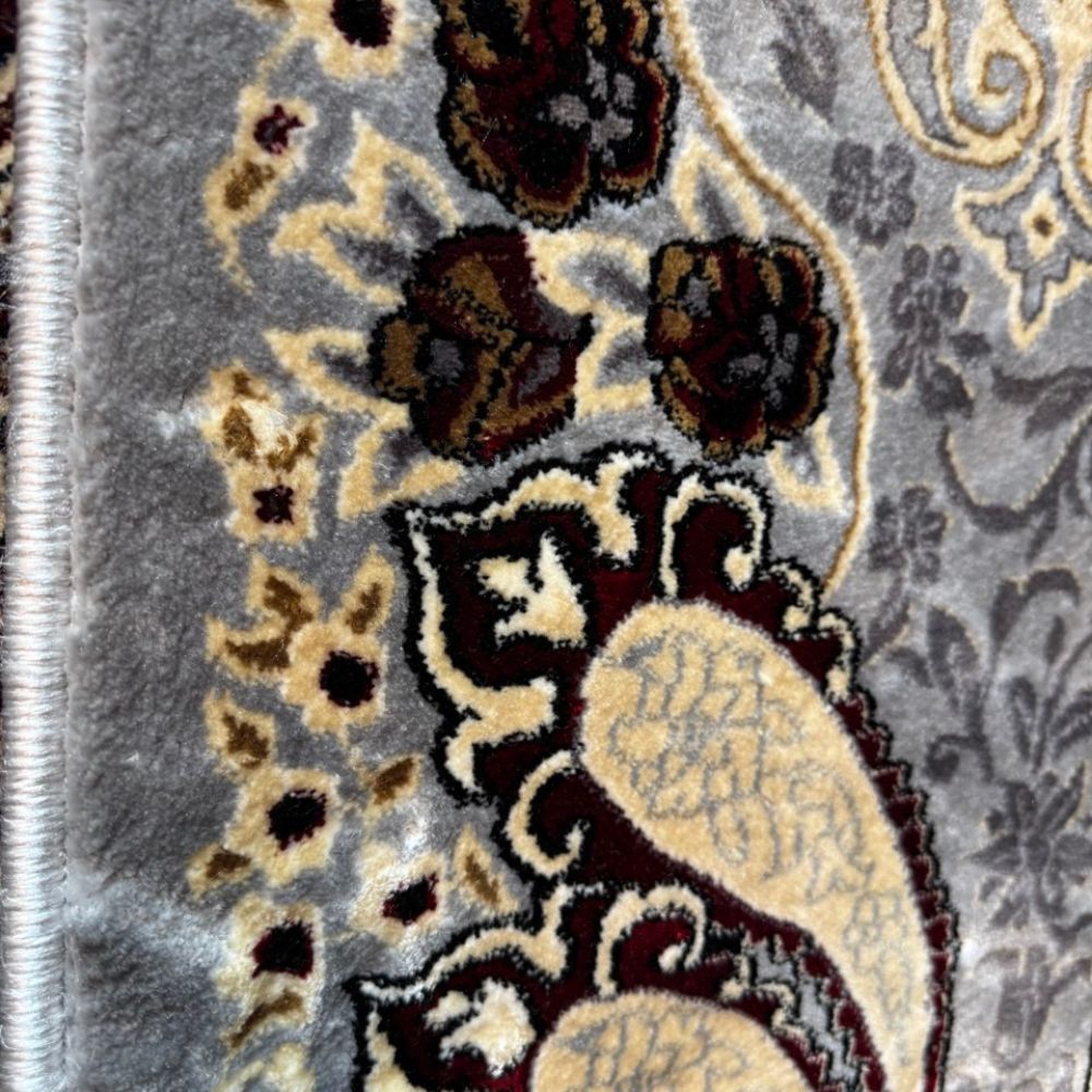 Isfahan Royal Arch Medallion Gray Traditional Persian Afghan Area Rug, Silk Pile