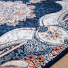 Isfahan Royal Arch Medallion Navy Traditional Persian Afghan Area Rug, Silk Pile