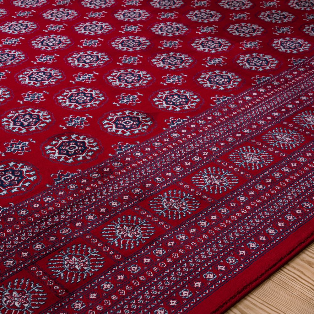 Isfahan Royal Bukhara Red, Persian Afghan Silk Pile Geometric Area Rug