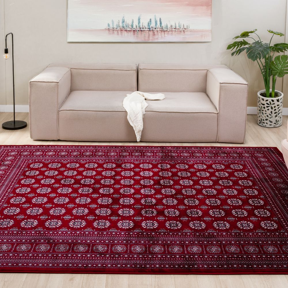 Isfahan Royal Bukhara Red, Persian Afghan Silk Pile Geometric Area Rug