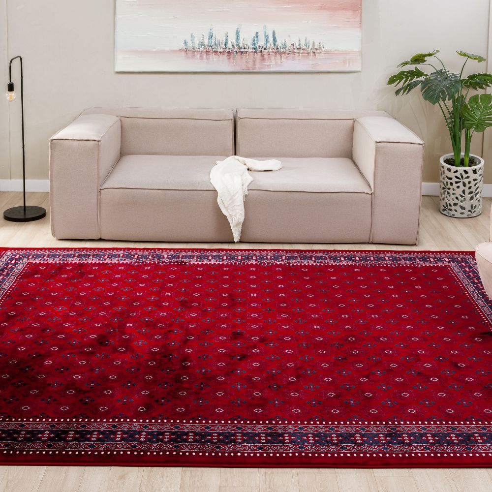 Isfahan Tribal Diamond Red Traditional Afghan Area Rug