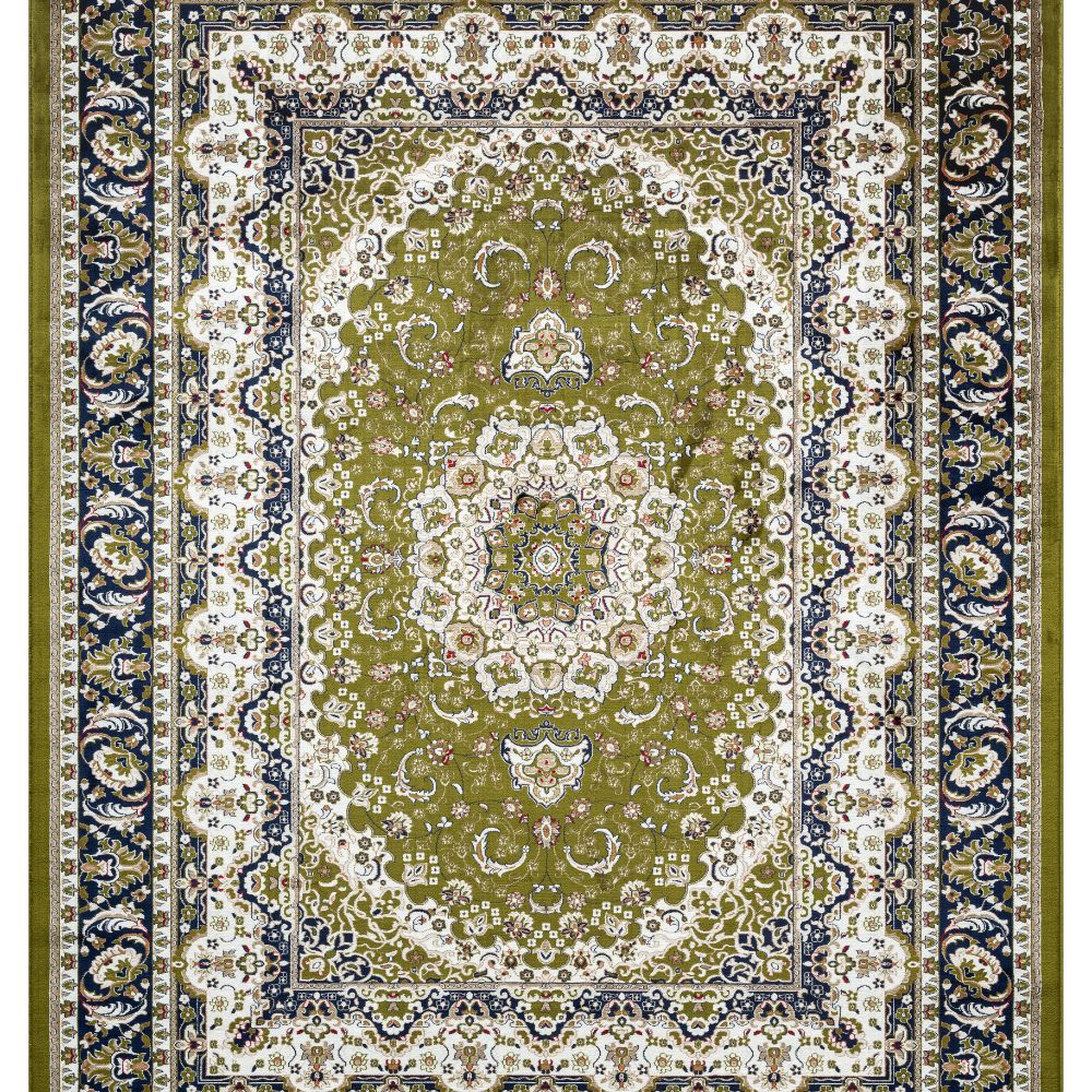 Isfahan Palatial Floral Medallion Green Persian Area Rug
