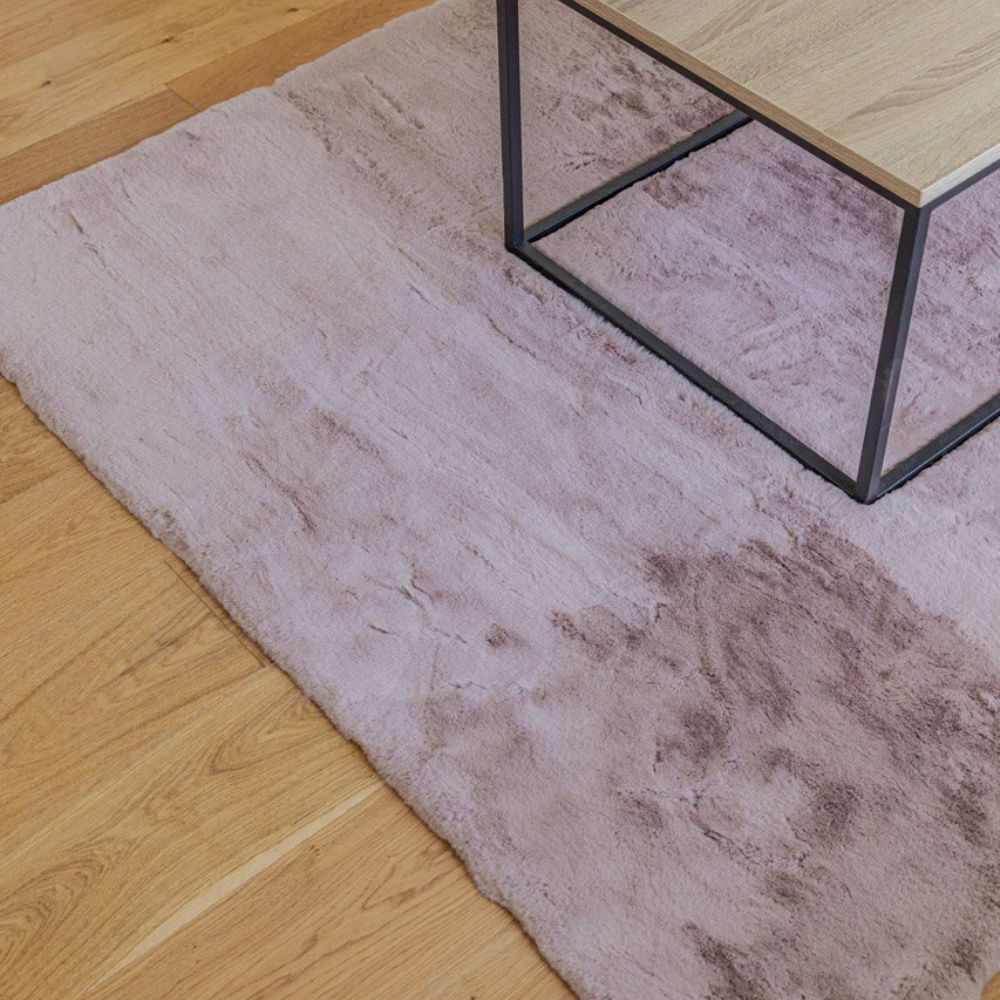 Chinchilla Soft Muted Rose-Mauve Pink Shag Rug – Plush Faux Fur Area Carpet