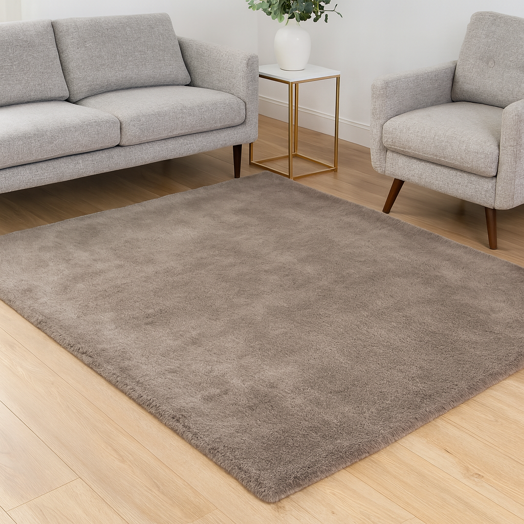 Faux Fur Rabbit Area Rug, Soft Plush Chinchilla Feel, Beige Mocha