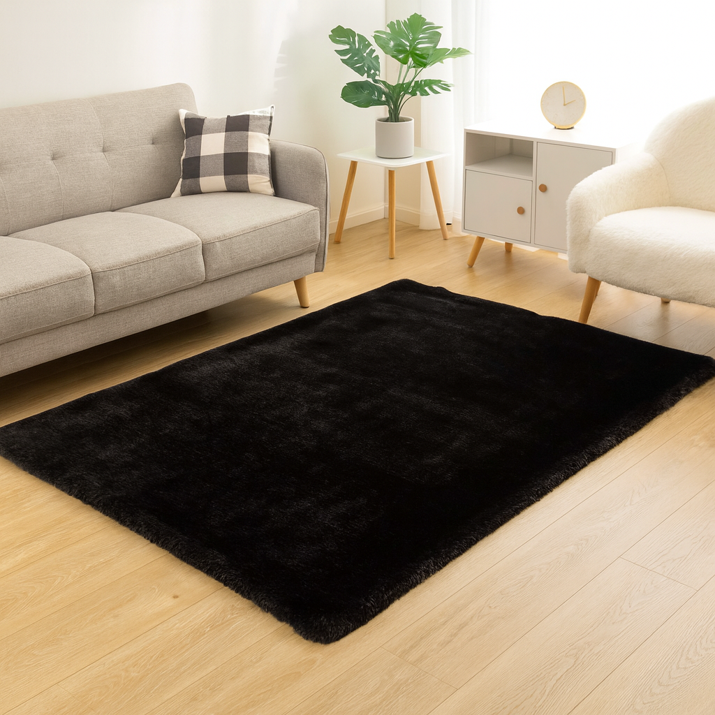 Faux Fur Rabbit Area Rug, Soft Plush Chinchilla Feel, Charcoal Gray