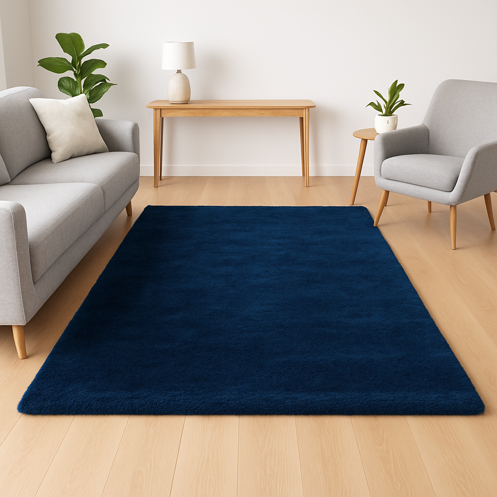 Faux Fur Rabbit Area Rug, Soft Plush Chinchilla Feel, Navy Blue