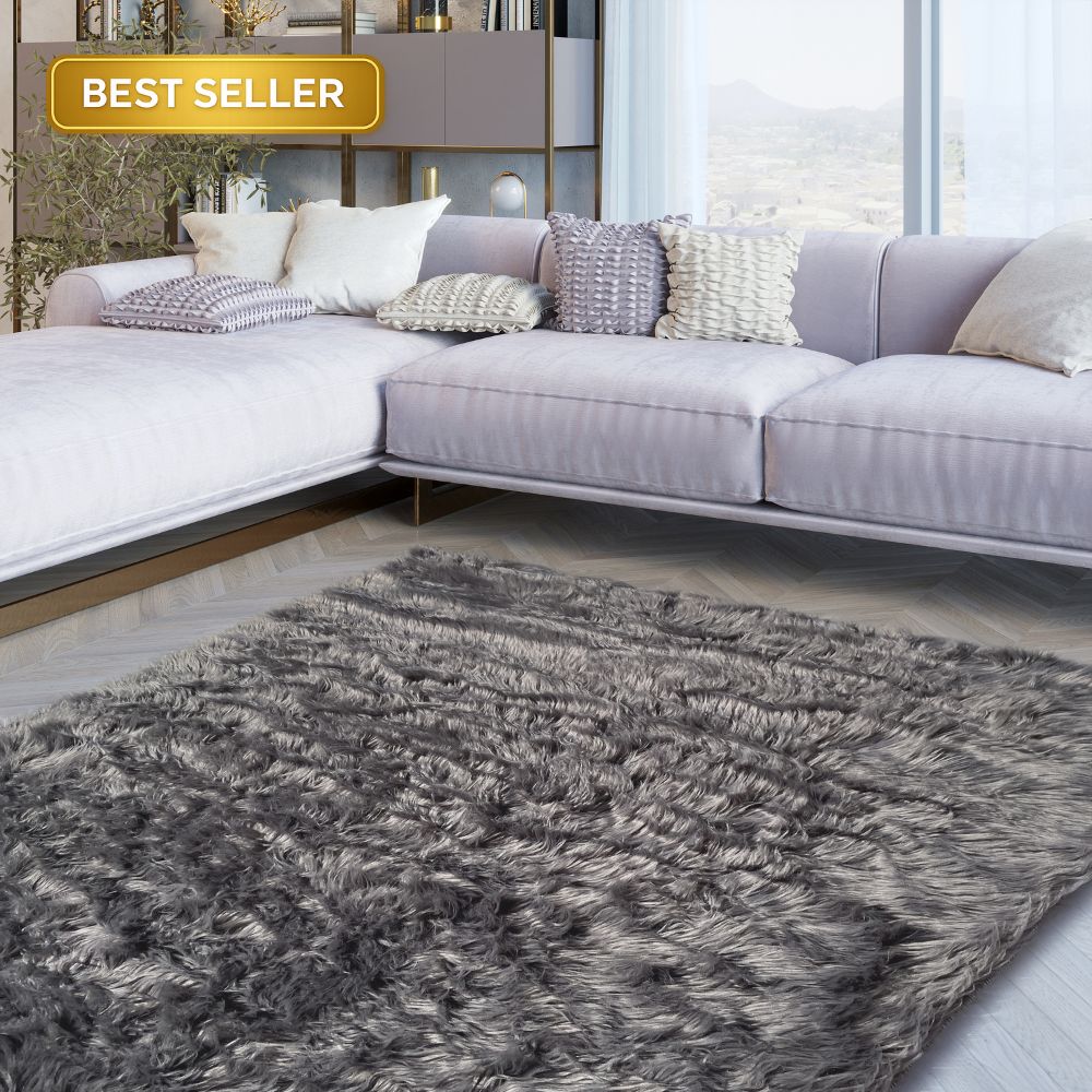 Sheepskin Dark Gray Faux Fur Shag Area Rug – LA Rug Linens