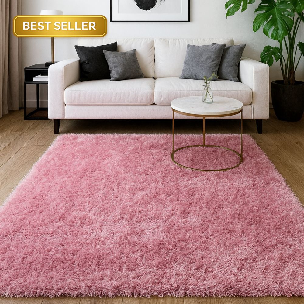 Romance Pink Solid Shag Area Rug | Laruglinens – LA Rug Linens