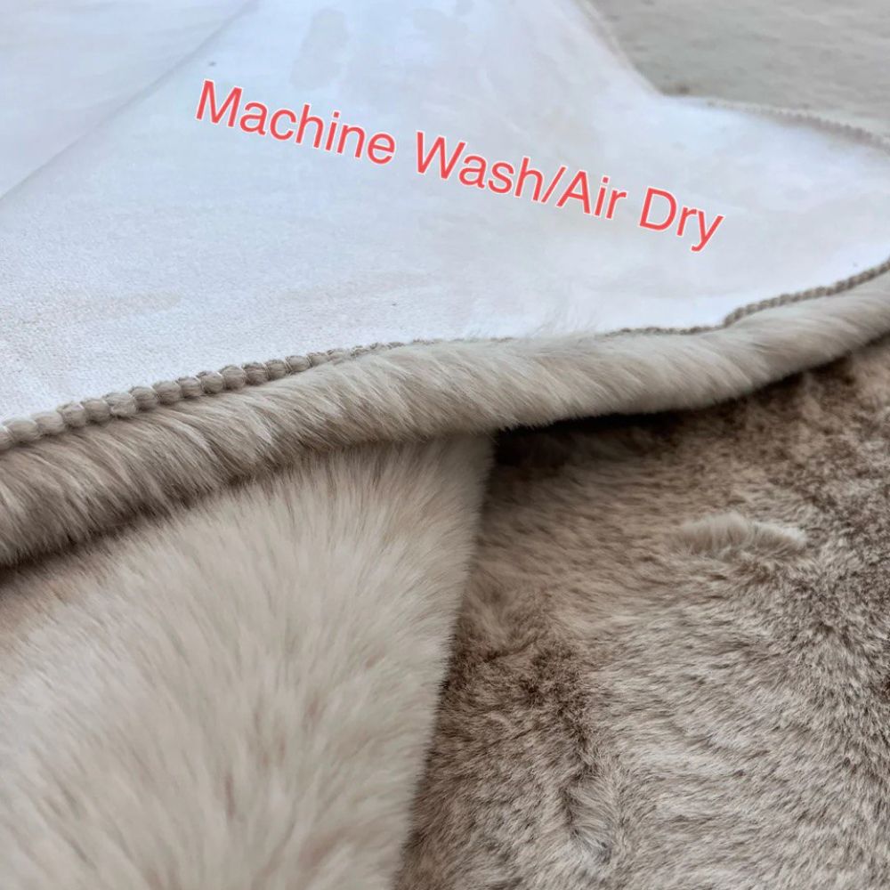 Luxe Collection, Beige Ivory Chinchilla Faux Fur Plush Area Rug, 7x10 ft