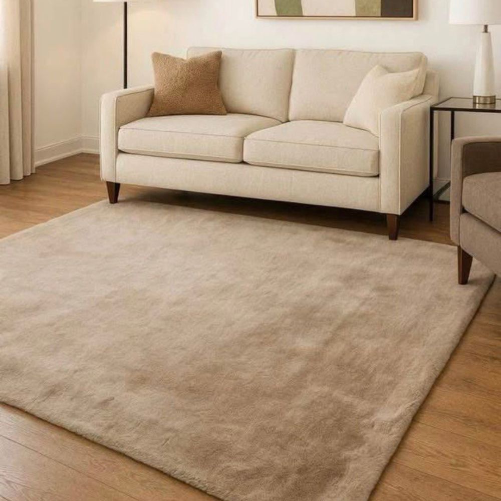 Luxe Collection, Beige Ivory Chinchilla Faux Fur Plush Area Rug, 7x10 ft