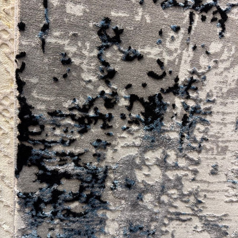 Modern Gray & Navy Abstract Area Rug Textured Distressed Design