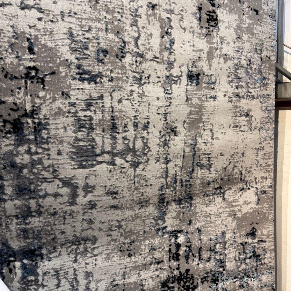 Modern Gray & Navy Abstract Area Rug Textured Distressed Design