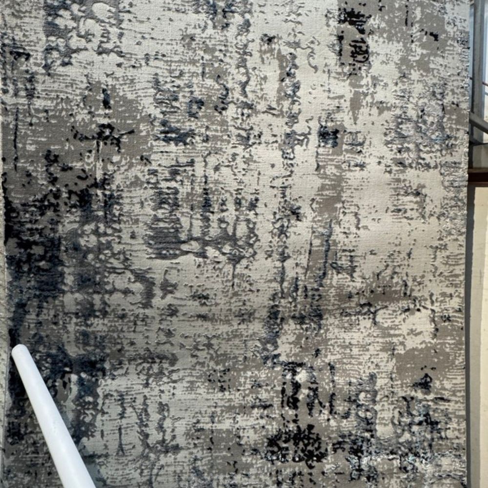 Modern Gray & Navy Abstract Area Rug Textured Distressed Design