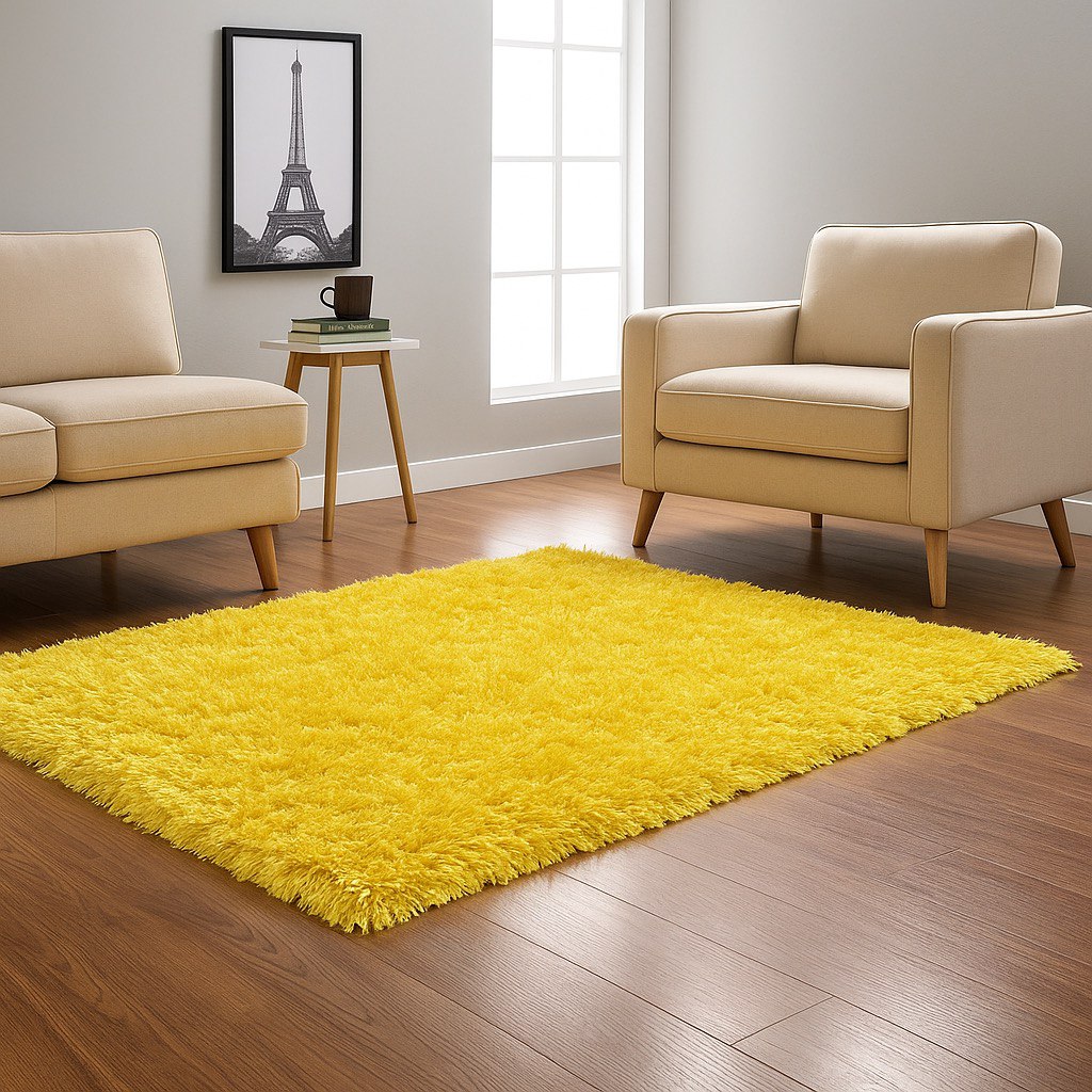 Crystal Sparkle Yellow Gold Shag Area Rug