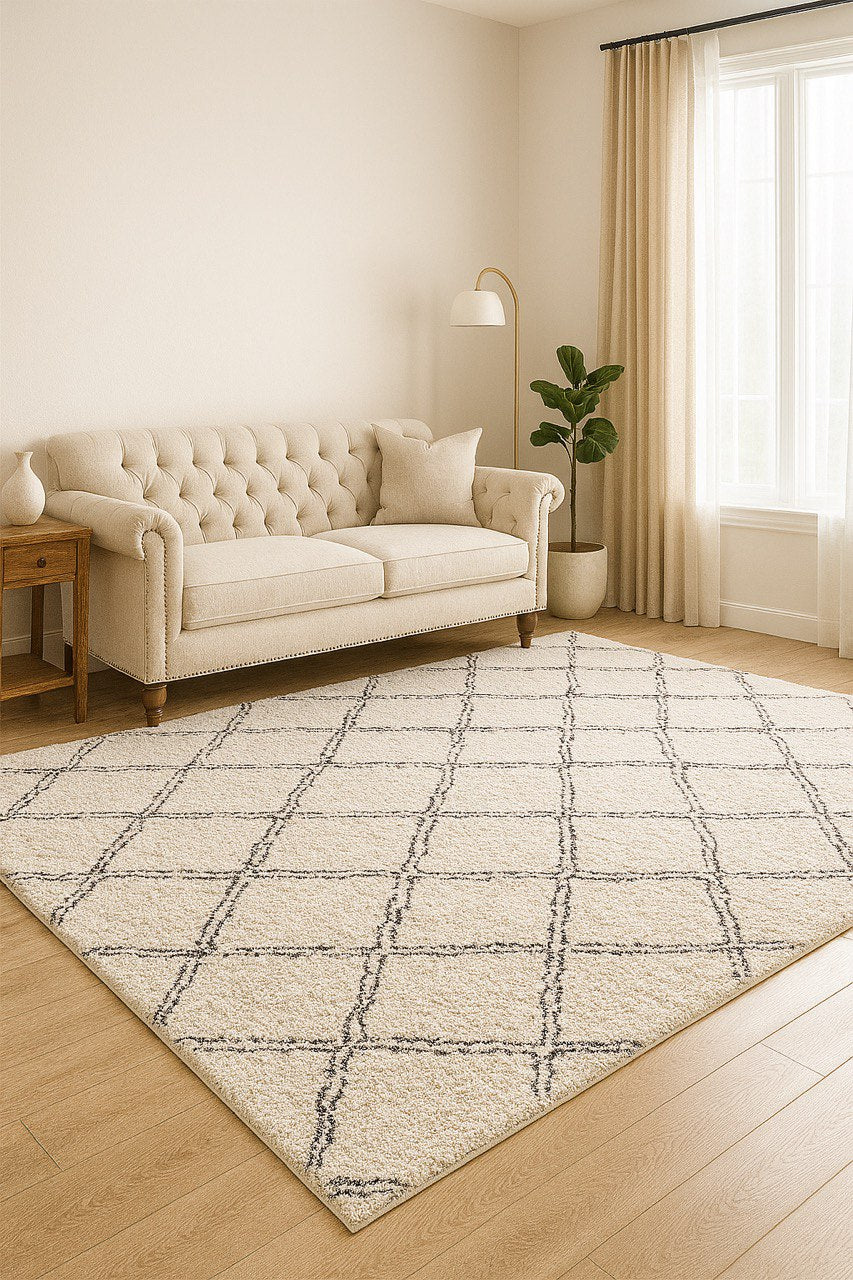 LA Rug Linens 6x9 Feet Modern Trellis Design Black White