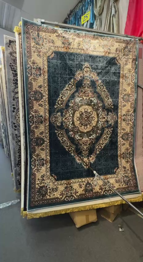 Isfahan Blue Oriental Persian Rug, Soft, Stain-Resistant & Hand-Knotted