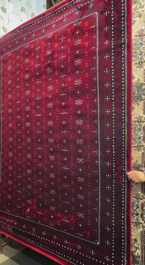 Isfahan Tribal Diamond Red Afghan Rug | LA Rug Linens