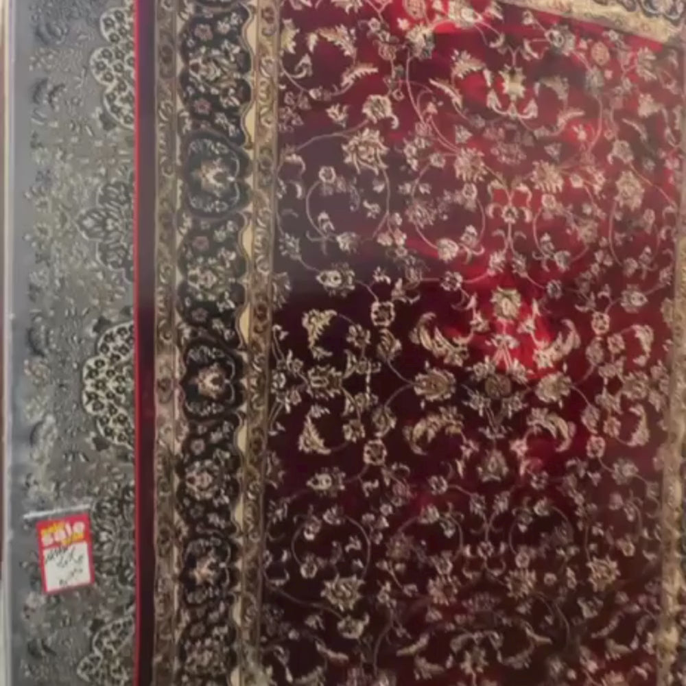 Isfahan Floral Vine Red Persian Area Rug, Silk Pile