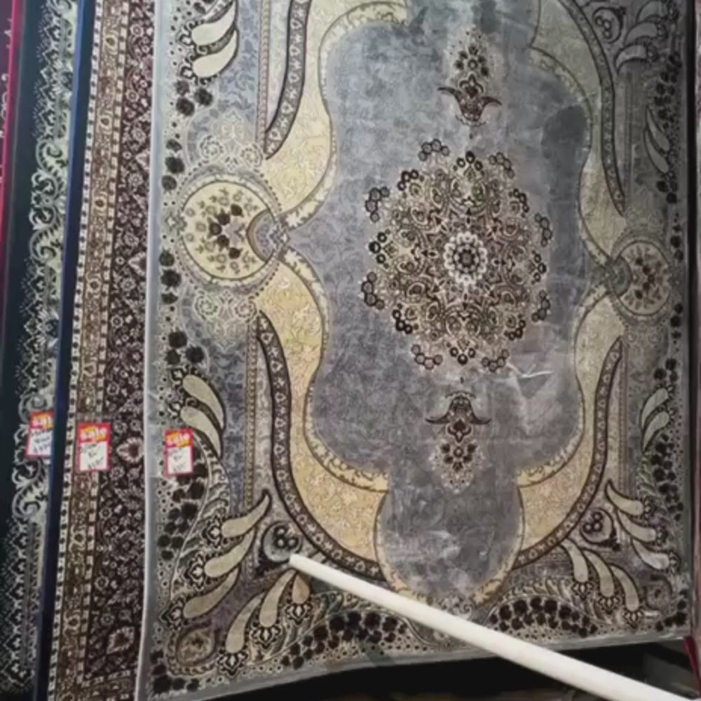 Isfahan Royal Arch Medallion Gray Traditional Persian Afghan Area Rug, Silk Pile