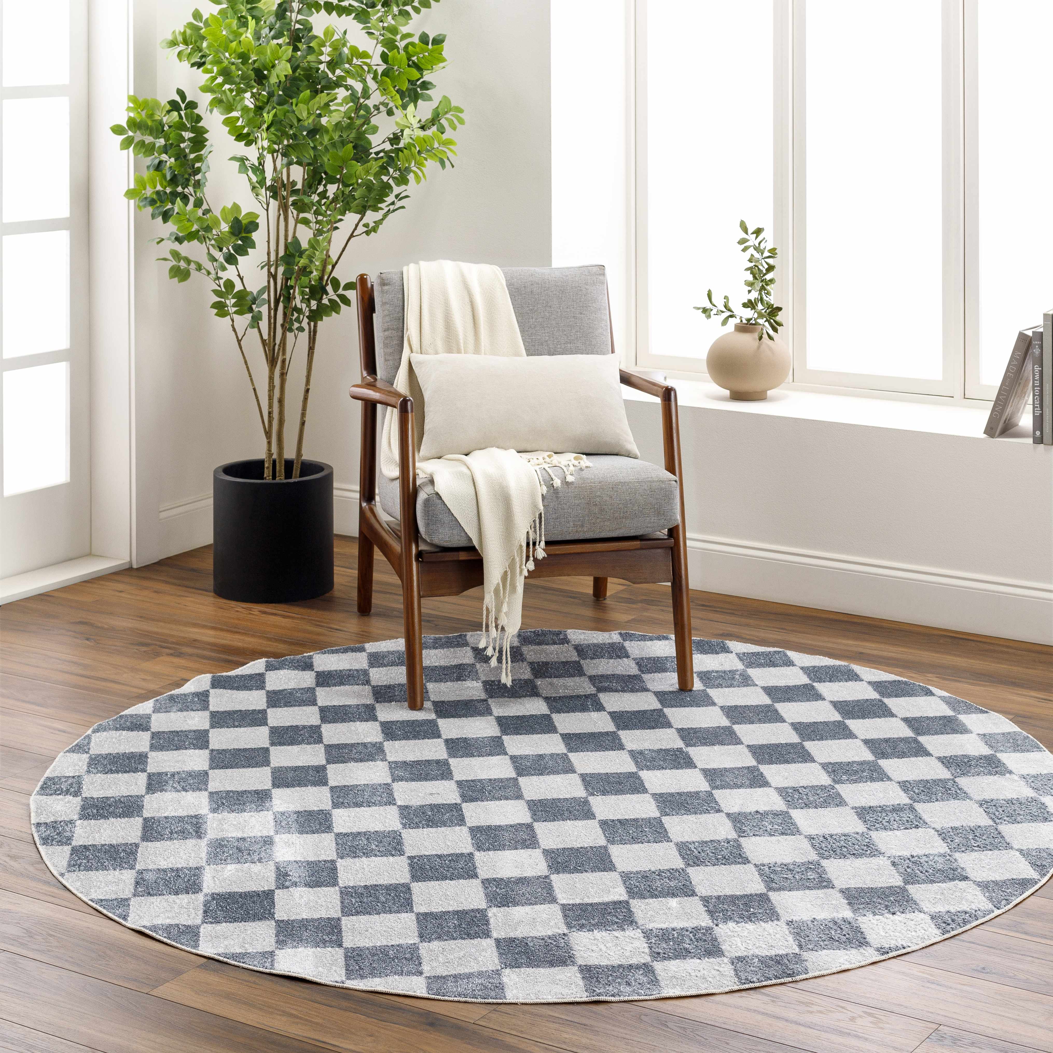 Alie Blue Gray Checkered Washable Rug