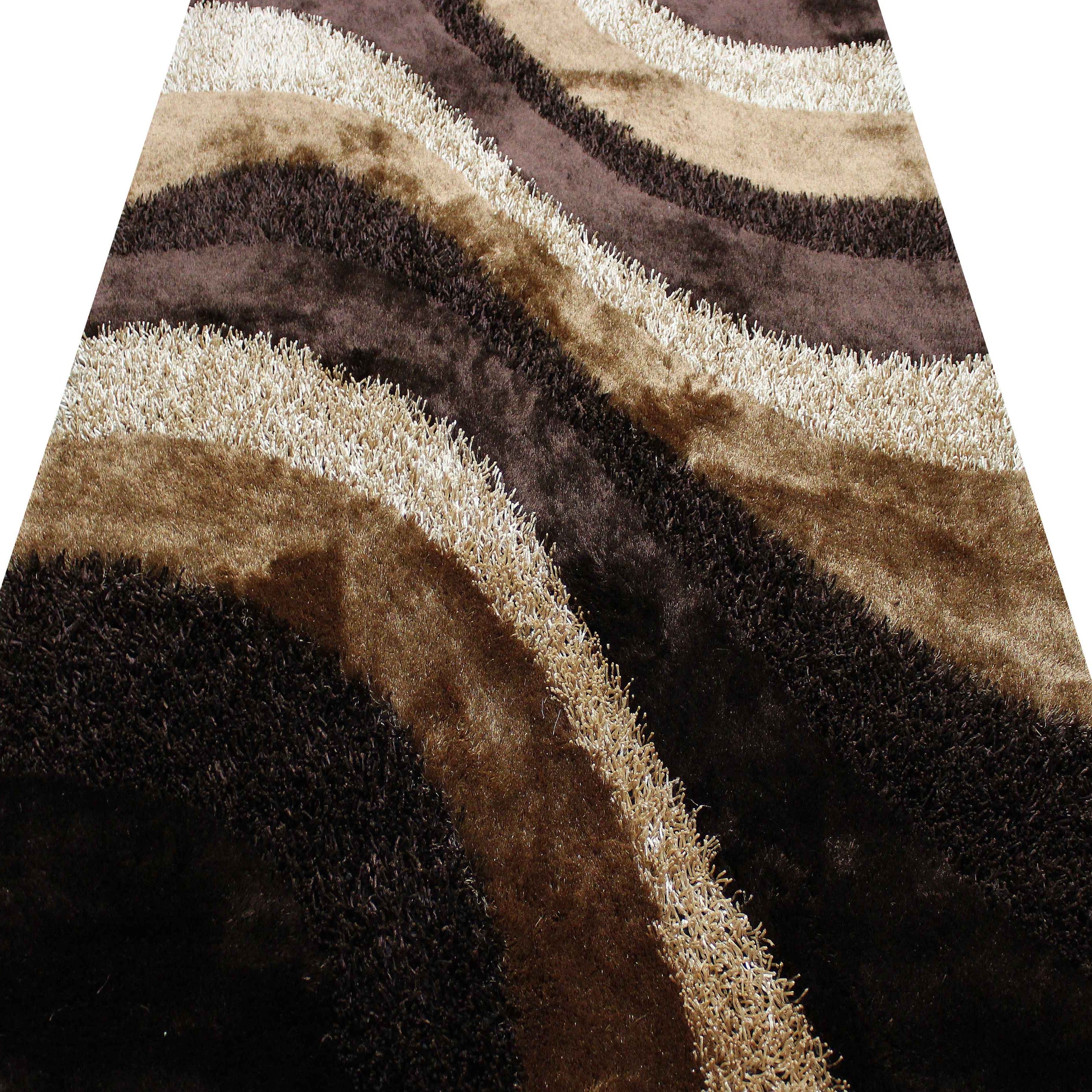 Signature 281 Abstract Shaggy Modern Contemporary Area Rug Brown