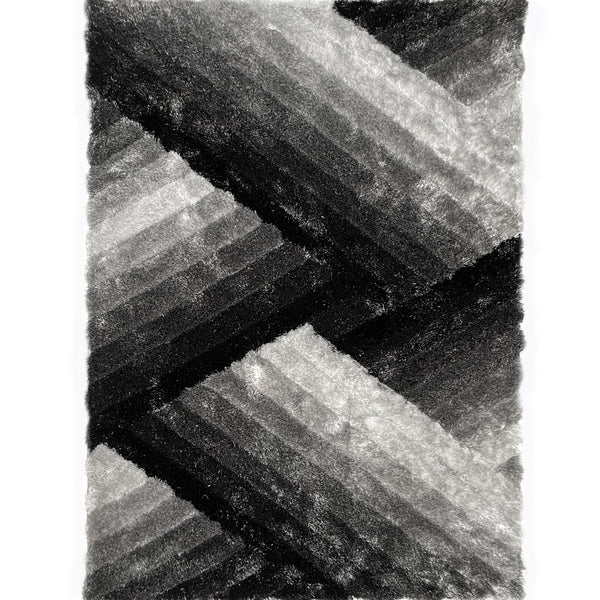 3D 396 Abstract Shaggy Modern Contemporary Area Rug Black White