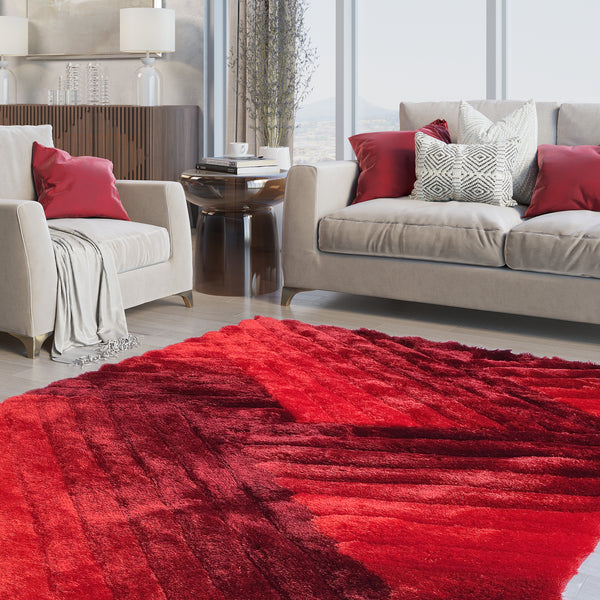 Artistic Lines Red Shag Area Rug