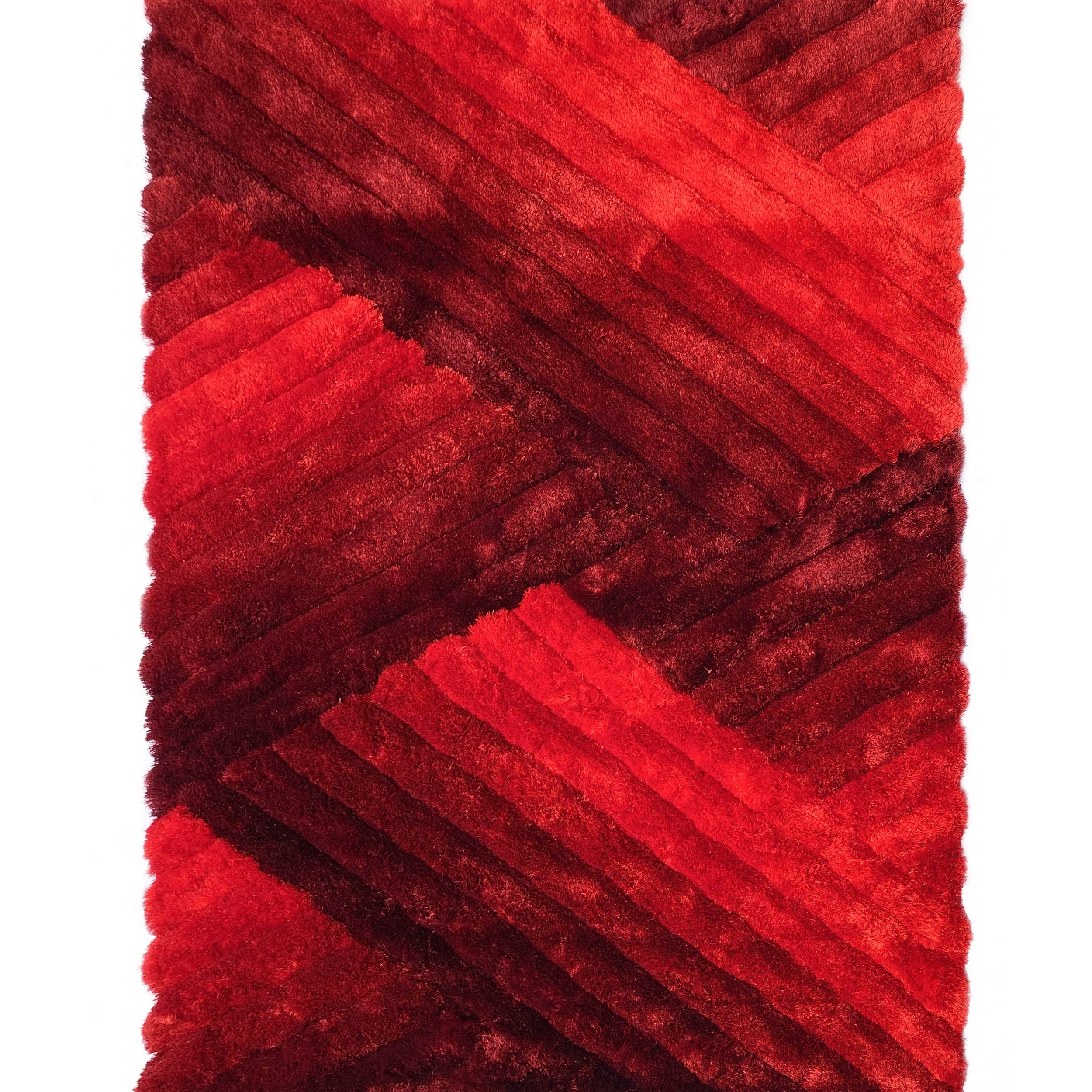 Artistic Lines Red Shag Area Rug