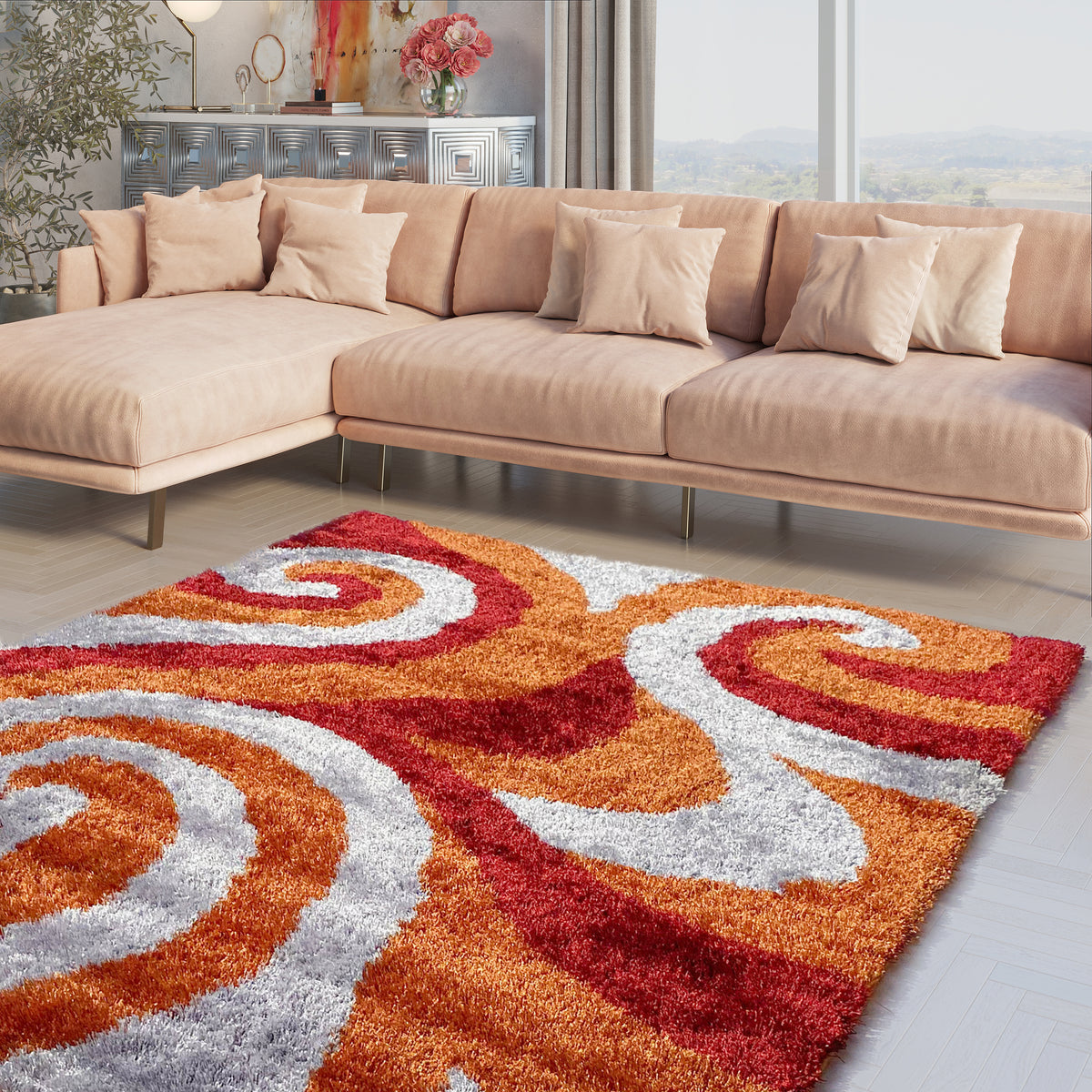 Optima Wild Side Orange And Red Shag Area Rug LA Rug Linens