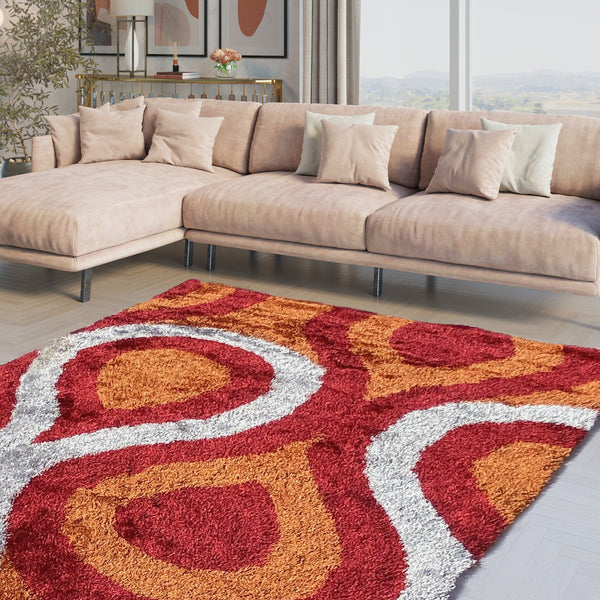 Optima Bel Air Orange And Red Shag Area Rug – LA Rug Linens